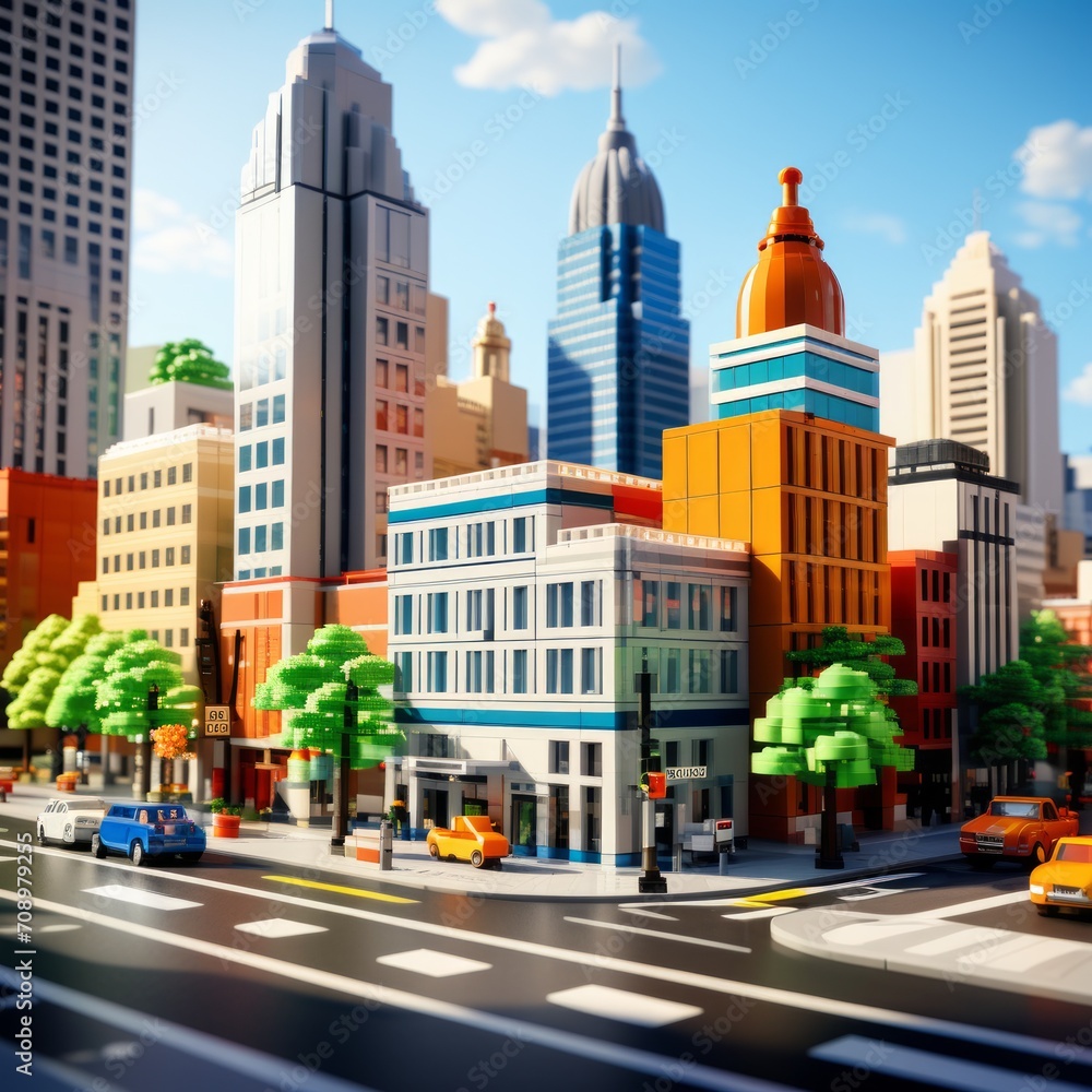 city view with lego style buildings