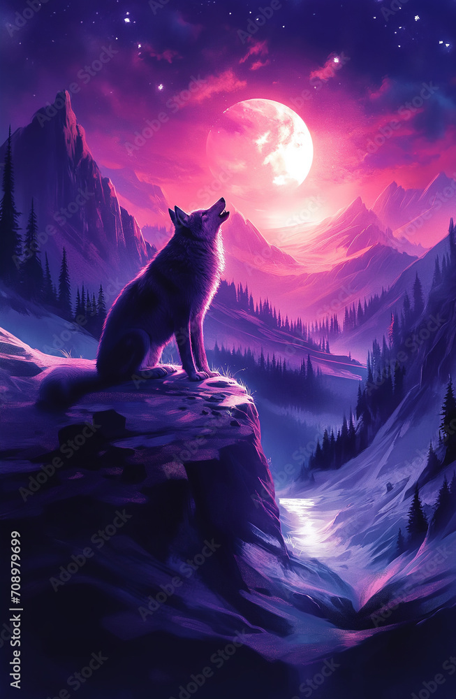 Wolf's Howl Echoes Beneath the Glowing Embrace of the Moon