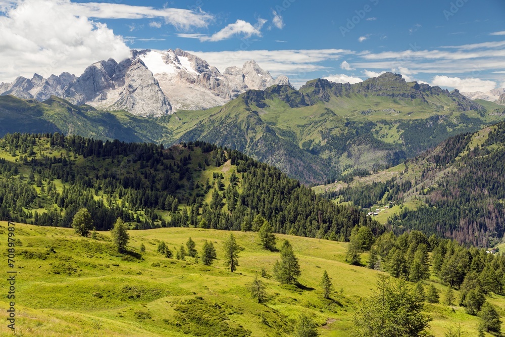 View of mount Marmolada, Alps Dolomites mountains, Italy