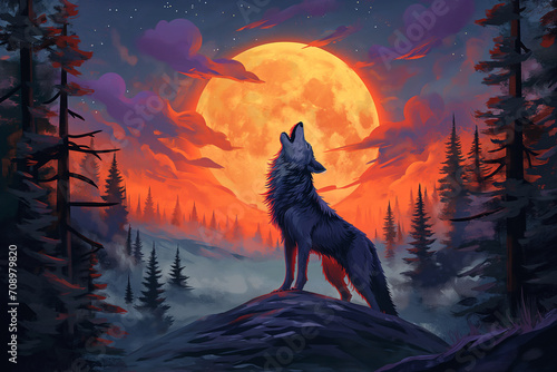 Wolf's Howl in the Glow of Celestial Radiance photo