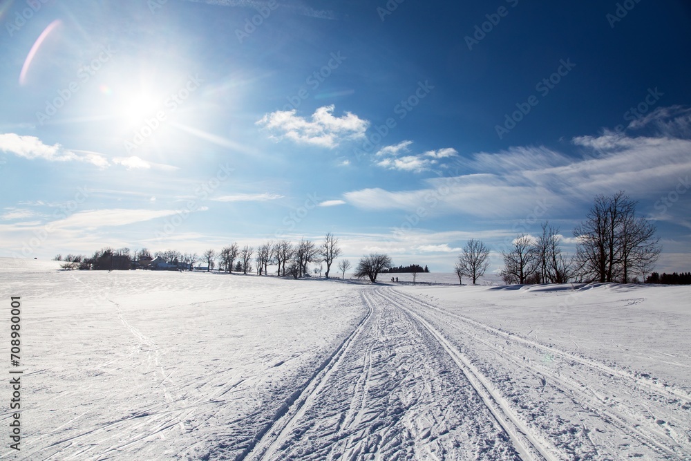 landscape scenery with cross country skiing way landscape scenery with cross country skiing way