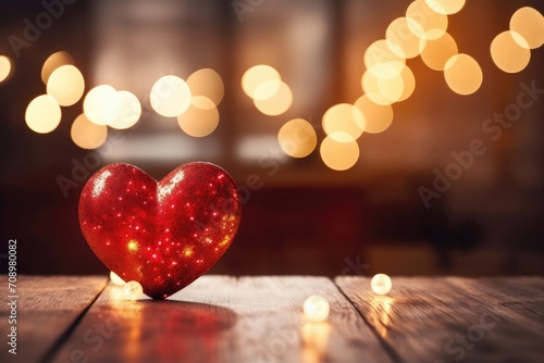 Glittery heart-shaped decorations for Valentine's Day on a festive bokeh background. Background for Valentine's Day, Christmas