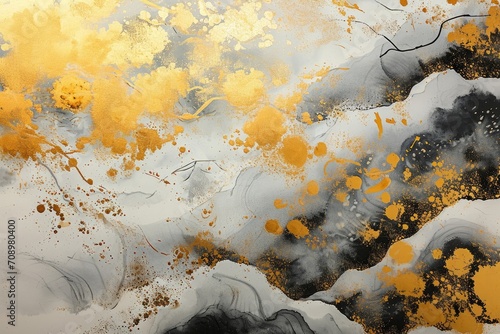 レトロな金粉と白色と灰色の和風背景アート, Generative AI