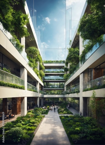 modern eco-friendly green office building with green plants