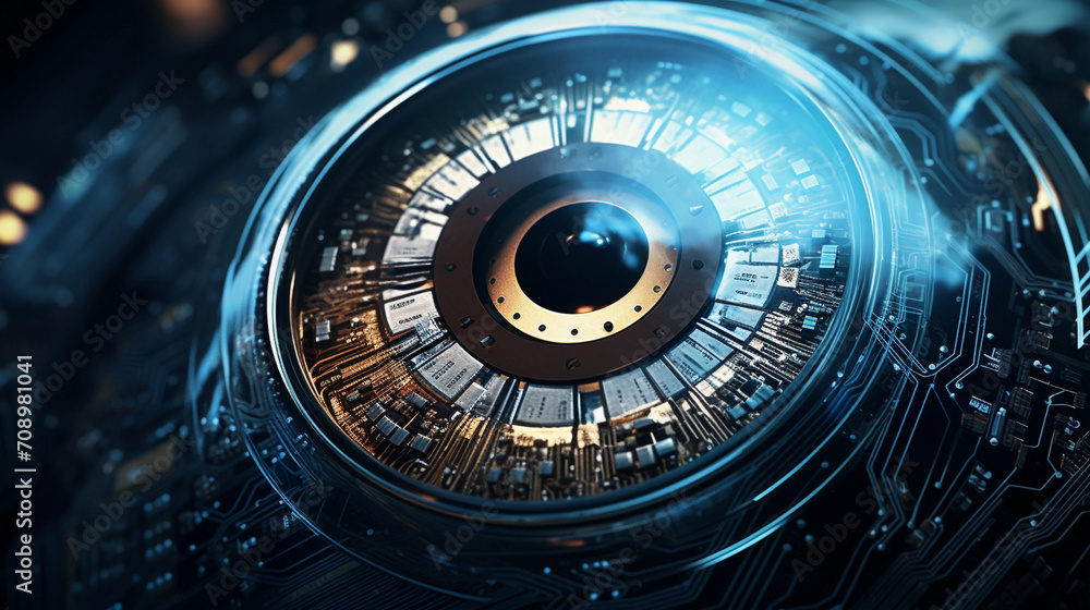 high tech iris, ai, modern technology, cyborg human, future eye enhancement, symbol of progress in technology high tech iris, ai, modern technology, cyborg human, future eye enhancement, symbol of progress in technology