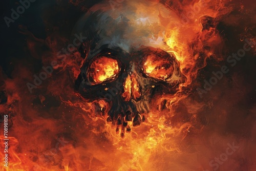 evil demon skull on a dark background photo