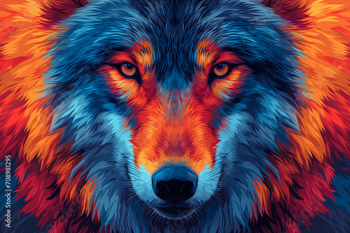  A Vivid Orange and Blue Portrait of a Wolf