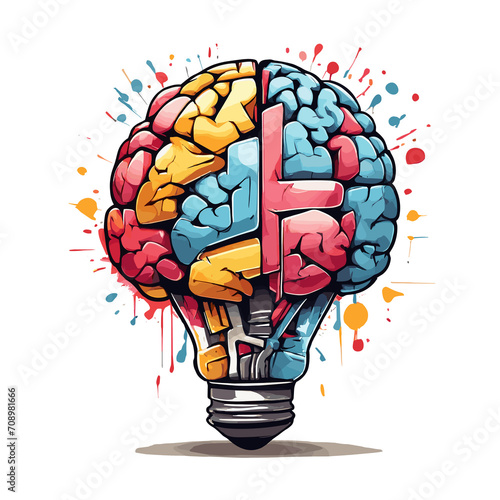 Graffiti Lamp bulb with a human brain inside. Idea generation, brainstorm concept