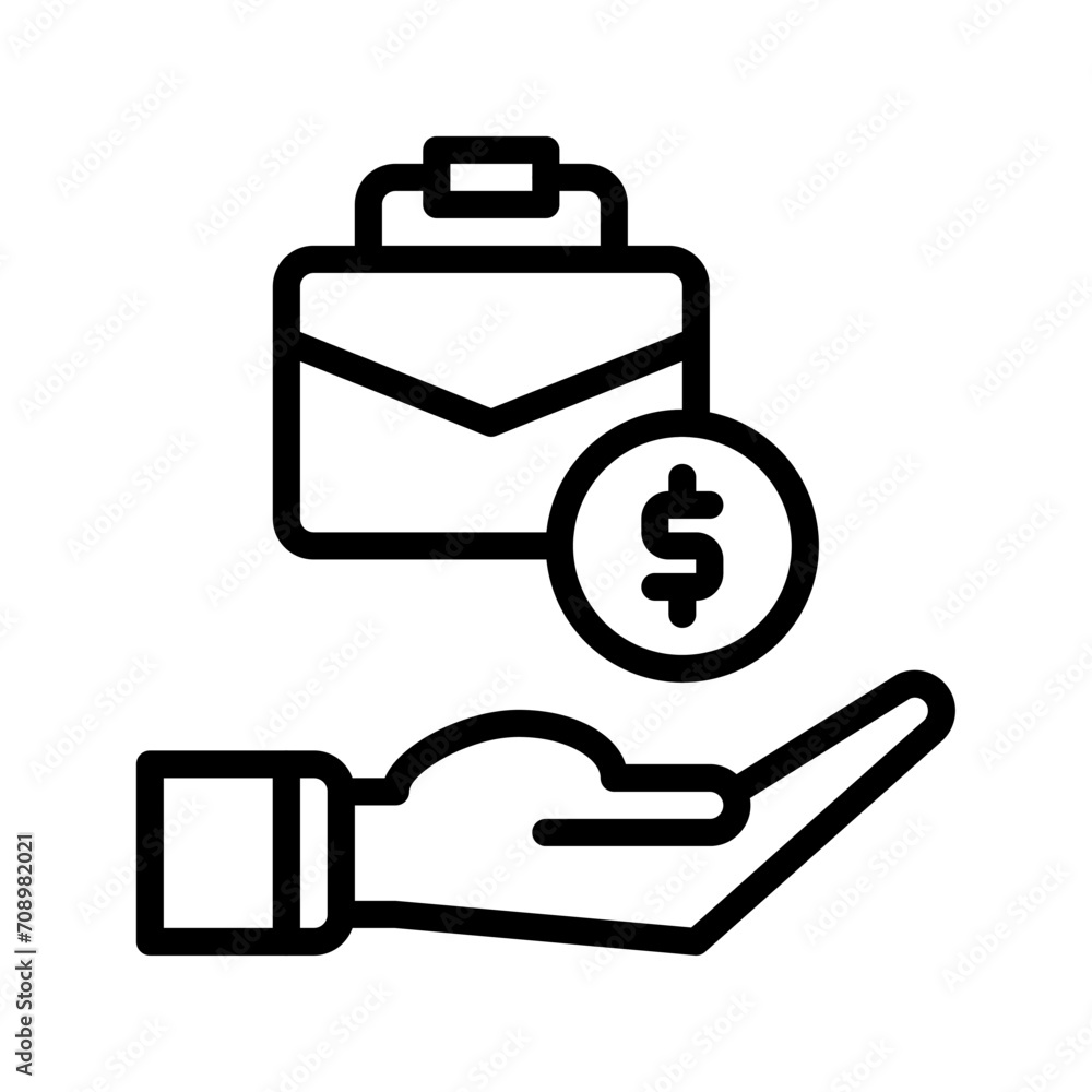briefcase bag and hand icon outline black style or logo illustration. Business and finance icons briefcase bag and hand icon outline black style or logo illustration. Business and finance icons