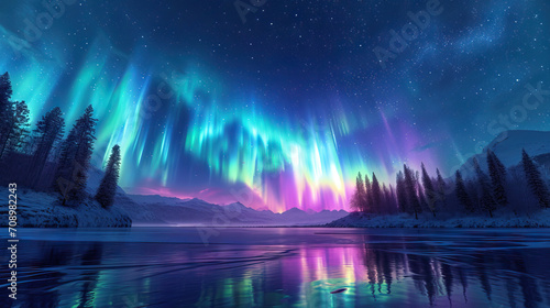 Enchanting Aurora Borealis: Azure, Violet, and Jade Casting its Spell with a Radiant Celestial Rhapsody