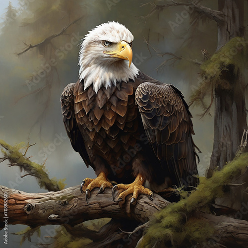 Photorealistic Depiction of a Bald Eagle Perched in Digital Splendor ai generated