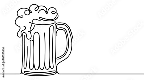 Continuous one line drawing of beer glass with foam.