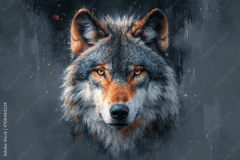 A Captivating Portrait, Grey and Orange Symphony of a Noble Wolf A Captivating Portrait, Grey and Orange Symphony of a Noble Wolf