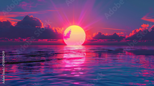 Surreal Synthwave Sunset: A Digital Horizon with Retro Amber, Synthwave Magenta, and Digital Indigo