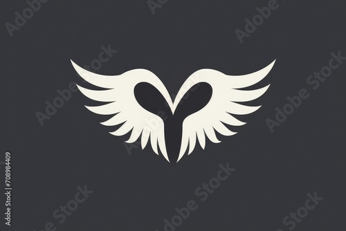 Emblem of Love and Freedom: Angelic Heart Wings on Dark Backdrop - Generative AI
