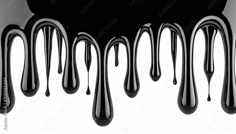 black oil like tar like or resin like liquid dripping down isolated on white background