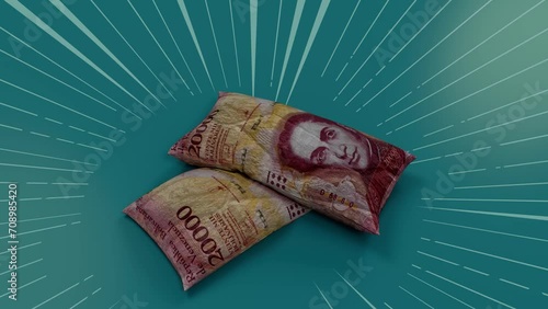Inflated Venezuela banknote, visual metaphor for economic inflation. photo