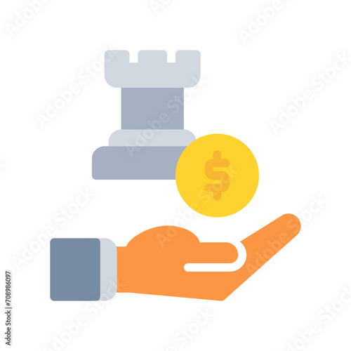startegy coin and hand icon outline black style. Business and finance icons