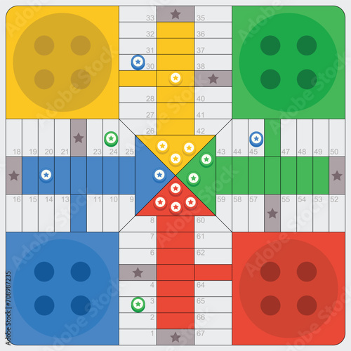 Ludo board, strategy board game, Pachisi dice game illustration