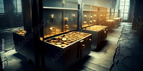 Fototapeta Naklejka Na Ścianę i Meble -  stacks of gold bars in storage in a bank vault