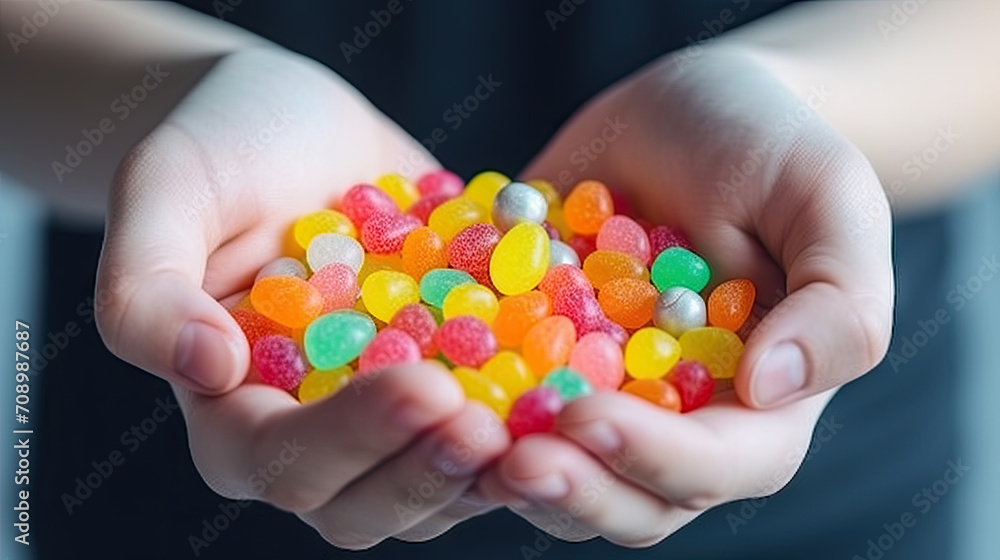 hands holding colorful candy hands holding colorful candy
