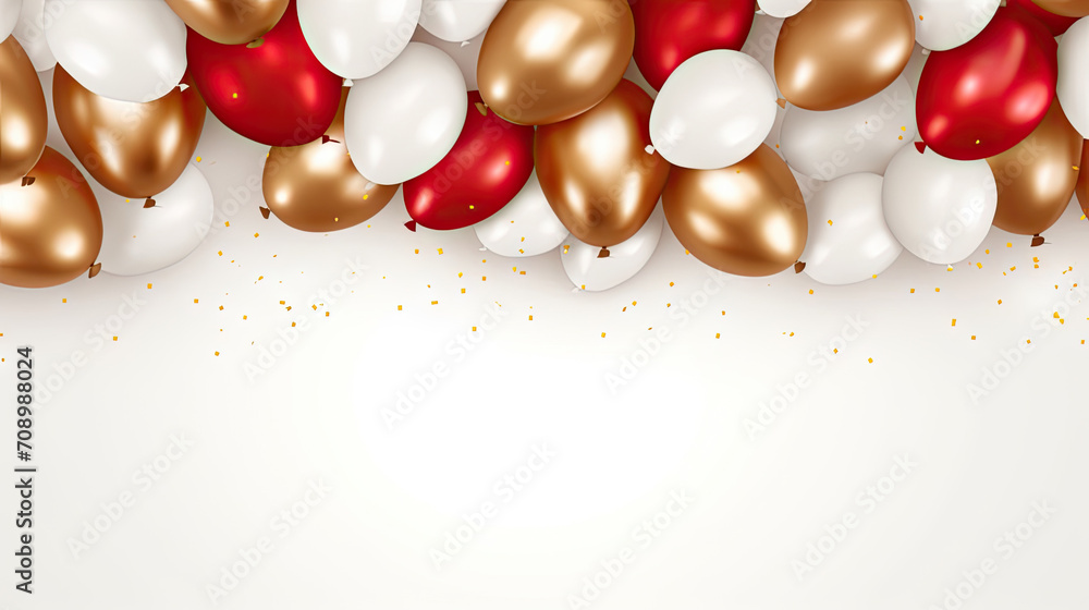 Obraz premium A festive background filled with red and white balloons, perfect for celebratory events, party invitations, greeting cards, and promotional materials. Ideal for joyous occasions and cheerful designs.