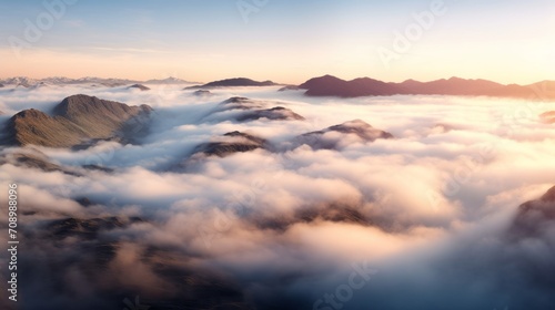 Beautiful sky over clouds at sunset time. Sunrise over mountaints.