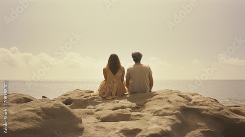 Portrait of a middle-aged couple sitting on a rock