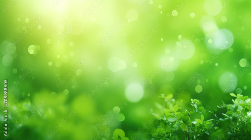 Fototapeta premium Close-up of fresh green leaves with morning dew, capturing the essence of spring and natural freshness.