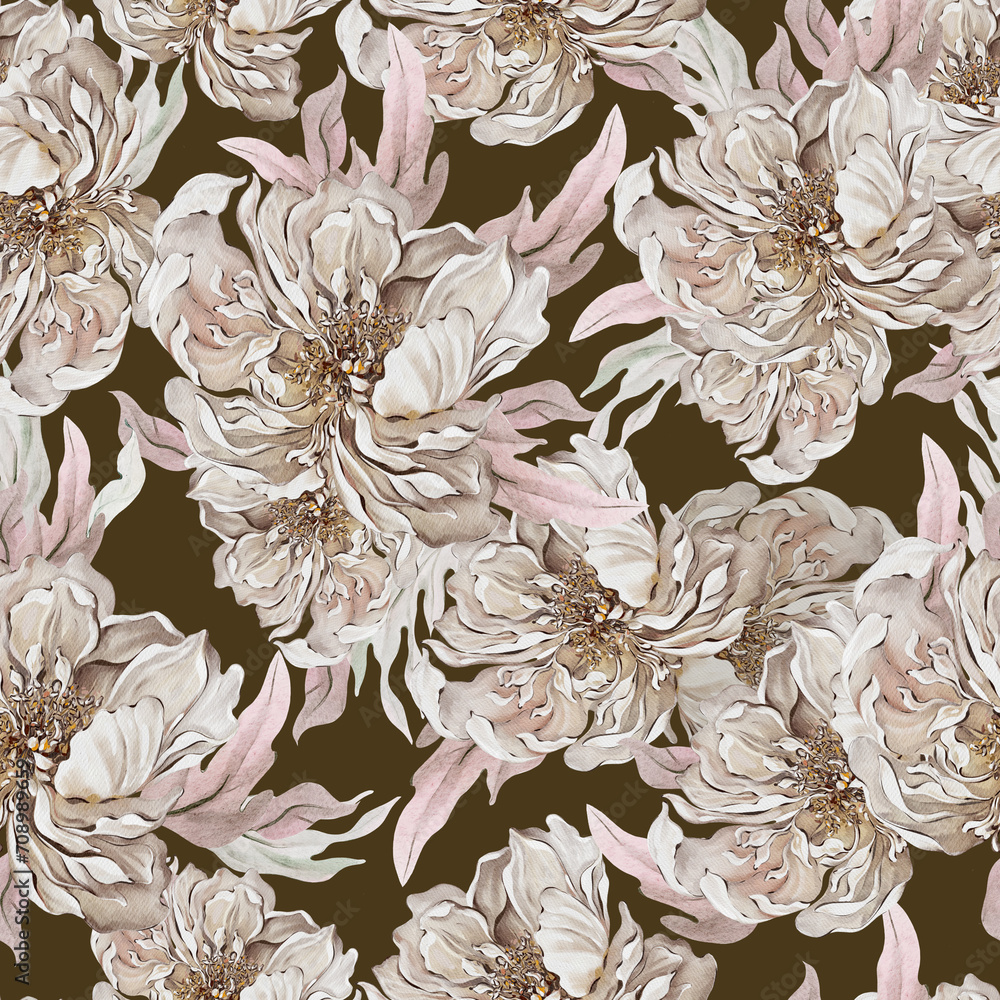 custom made wallpaper toronto digitalWatercolor seamless pattern with beautiful peony flowers, roses, leaves and hearts.
