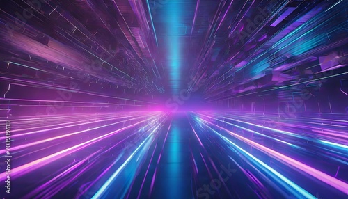 3d render abstract futuristic neon background holographic linear shape glowing inside the virtual cyber space ultraviolet wallpaper © Richard