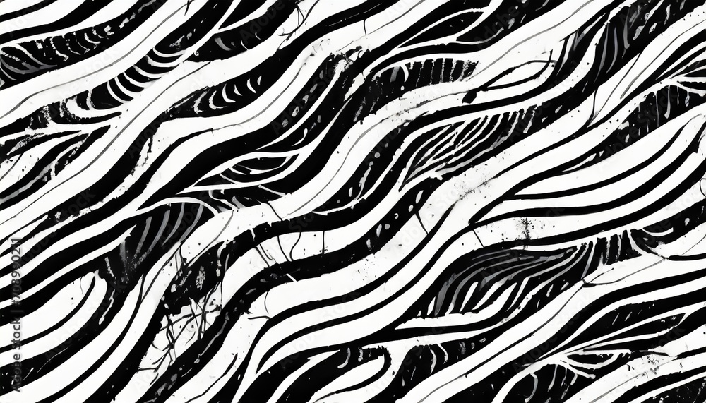 wavy and swirled brush strokes vector seamless pattern bold curved lines and squiggles ornament seamless horizontal banner with doodle bold lines black and white wallpaper