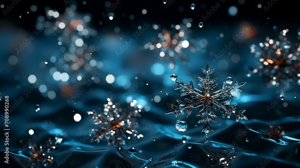 Snowflakes and Snow Borders on a Black Background Snowflakes and Snow Borders on a Black Background