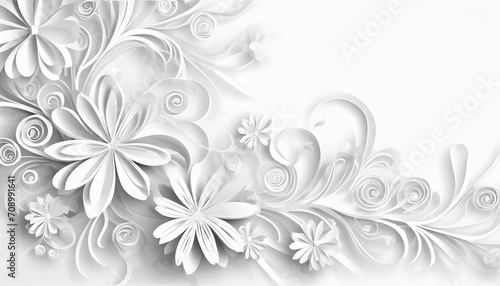 luxury white background with floral elements for banner advertising or desktop 3d quilling curls white monochrome background in the style of paper cut art white paper quilling background