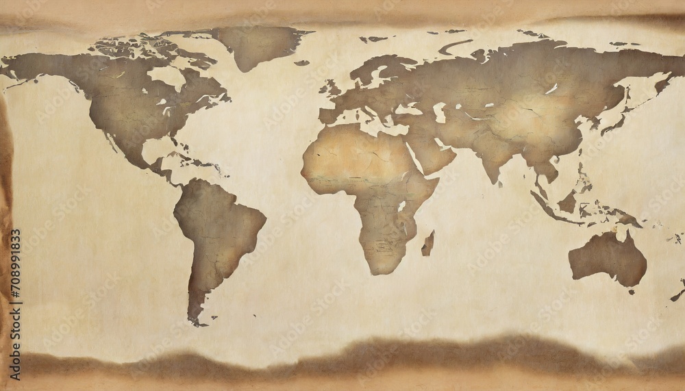 an ancient vintage map of the earth with the continents on the aged paper of a papyrus or a codex of adventures and travels of a cartographer in burnt brown and sepia tones history wallpaper