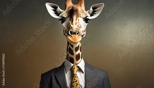 giraffe dressed in an elegant suit with a nice tie confident and classy fashion portrait of an anthropomorphic animal posing with a charismatic human attitude © Richard