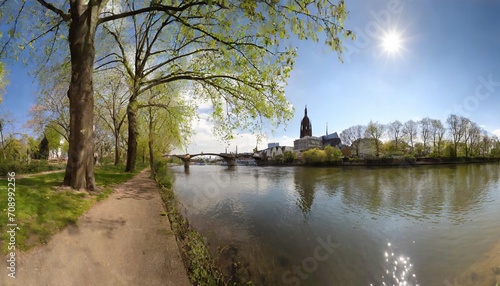 spring on the river main in frankfurt germany
