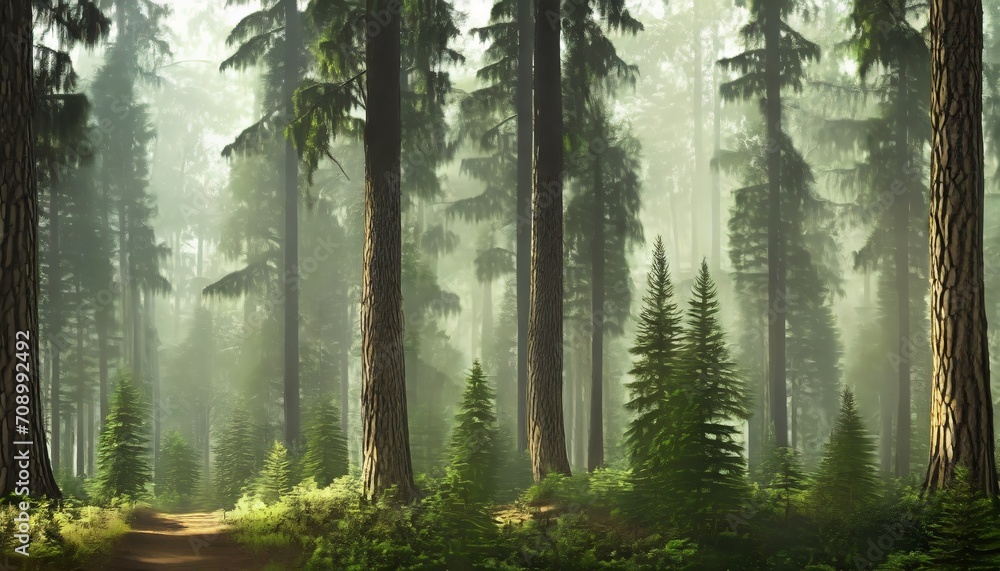 misty fir forest generative ai