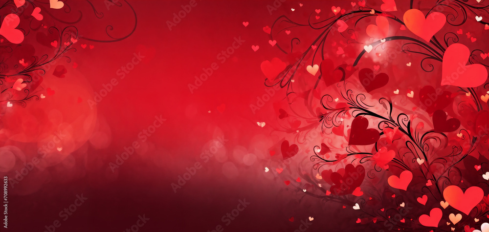 a red background with hearts and vines on it, with a black border and a red background with hearts, generative ai