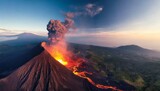 aerial panoramic view of volcano eruption litli hr tur hill