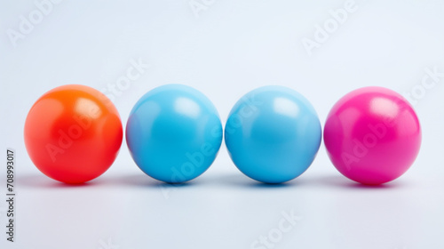 Blue, red and pink balls on a gray background