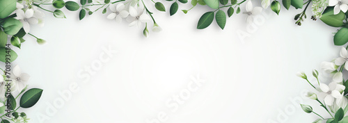 Flower border frame free mockup images for commercial use, in the style of light gray and green, aerial view, abstract minimalism appreciator, white background, double exposure, leaf patterns, 3840x21 photo