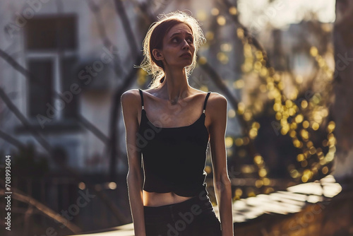 Woman with an eating disorder, anorexia nervosa, outside