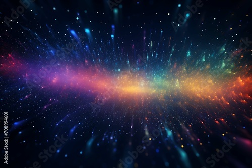 Abstract cyberspace with flying particles in infinite. Space futuristic backdrop. Infinity. Network connection big data. Science background. 3D rendering.