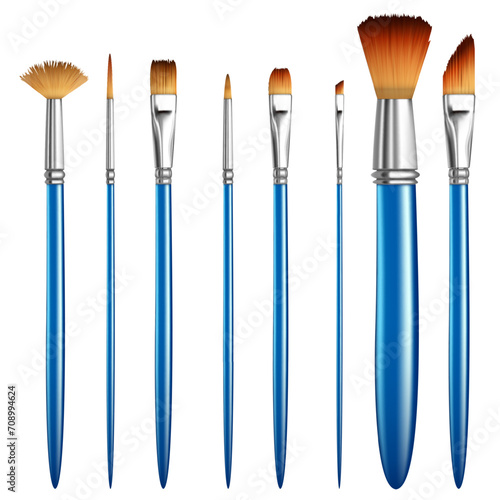 Realistic Detailed 3d Different Artist Paintbrushes Set Isolated on White Background. Vector illustration of Professional Paint Brushes