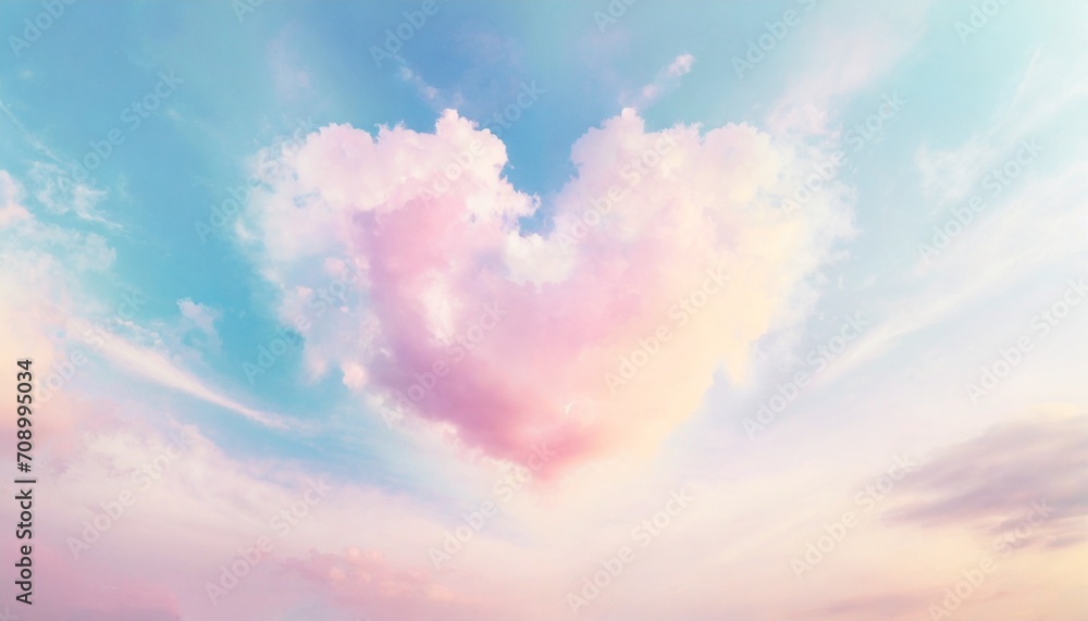 heart made of clouds in the sky with pastel colors love concept beautiful colorful valentine day heart in the clouds as abstract background - obrazy, fototapety, plakaty 