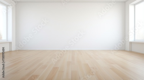 Rendering of a white wall view, illustration of an antique wooden floor interior, White empty room interior. The inside of the background. Nordic house interior.empty wall for writing © @_ greta