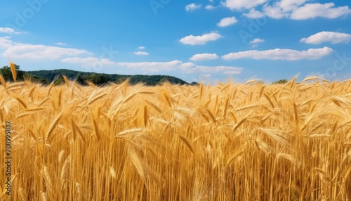 Barley in harvest season blue sky.