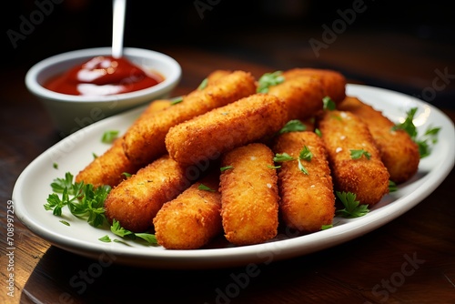 fried mozzarella cheese sticks breaded with ketchup