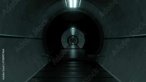 3D animation loop of dark tunnel with glowing lights photo